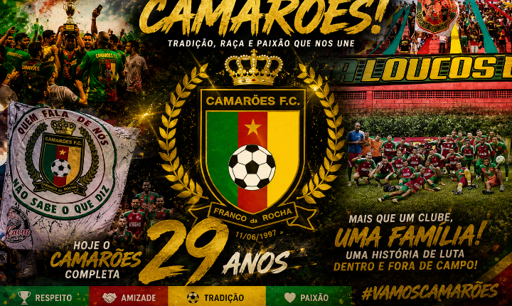 Camarões F.C. completa 29 anos e celebra legado de tradição, rivalidade e paixão na várzea de Franco da Rocha