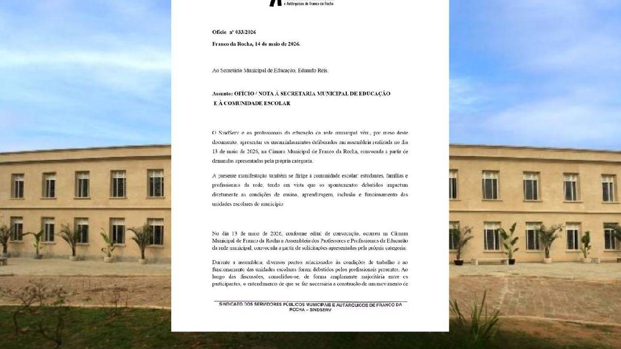 Educação em Franco da Rocha: Profissionais anunciam greve para 20 de maio