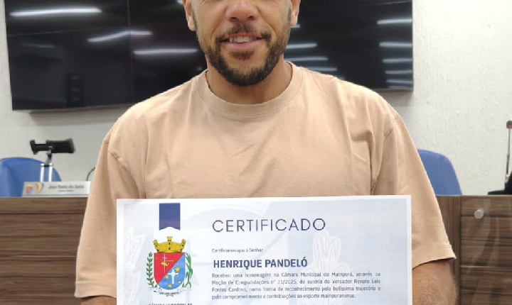 Henrique Pandeló é homenageado por contribuições ao esporte de Mairiporã