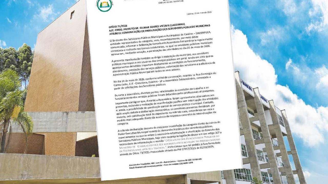 Servidores municipais de Caieiras aprovam greve total para o dia 26 de maio