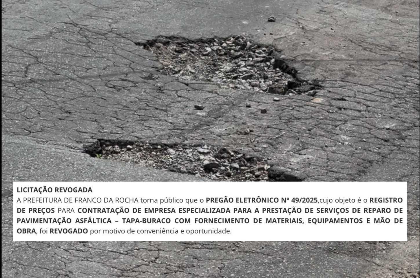 “Conveniência e oportunidade”: o real motivo por trás dos buracos nas ruas de Franco da Rocha