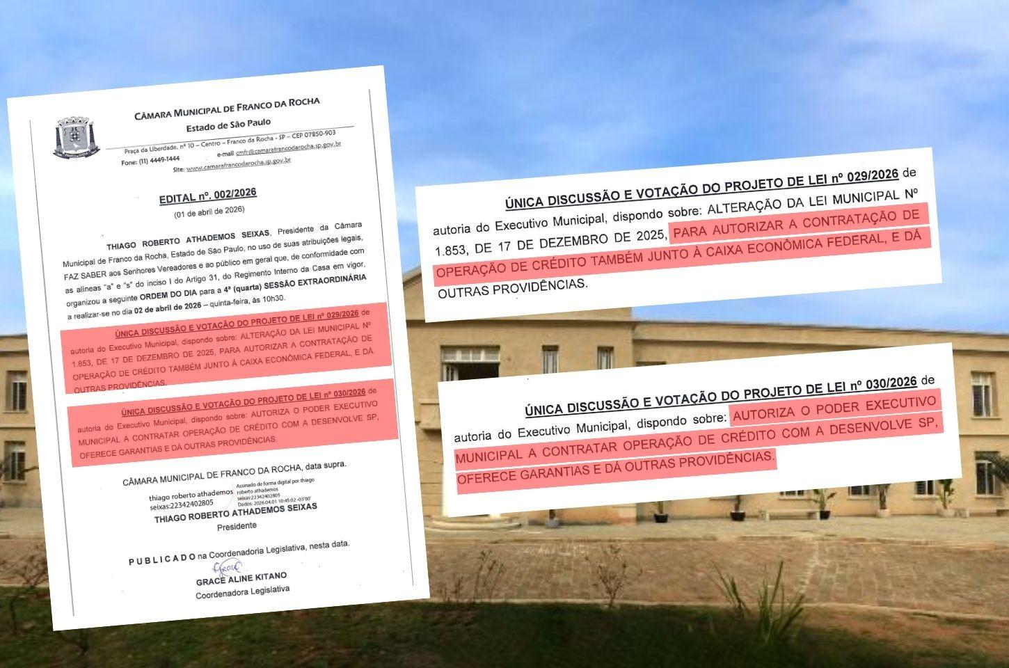 Exclusivo: Prefeitura de Franco da Rocha envia à Câmara Municipal pedido de autorização para obter empréstimo milionário