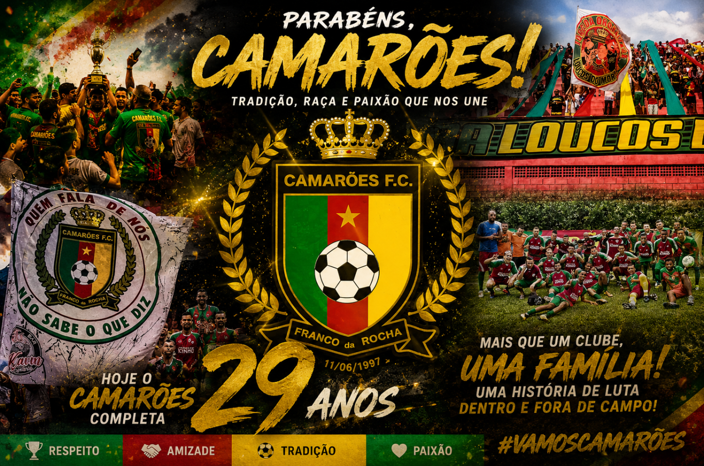 Camarões F.C. completa 29 anos e celebra legado de tradição, rivalidade e paixão na várzea de Franco da Rocha