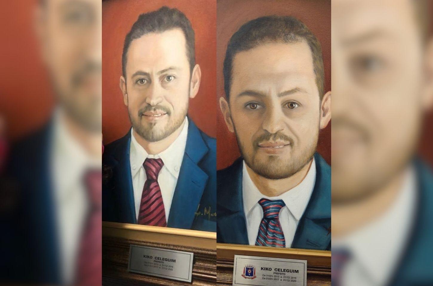 Quadro de Kiko Celeguim é retirado da galeria de prefeitos e reaparece com pintura desconfigurada