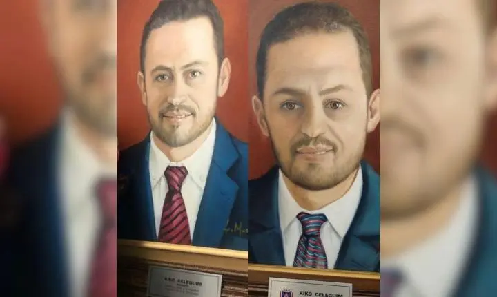 Quadro de Kiko Celeguim é retirado da galeria de prefeitos e reaparece com pintura desconfigurada